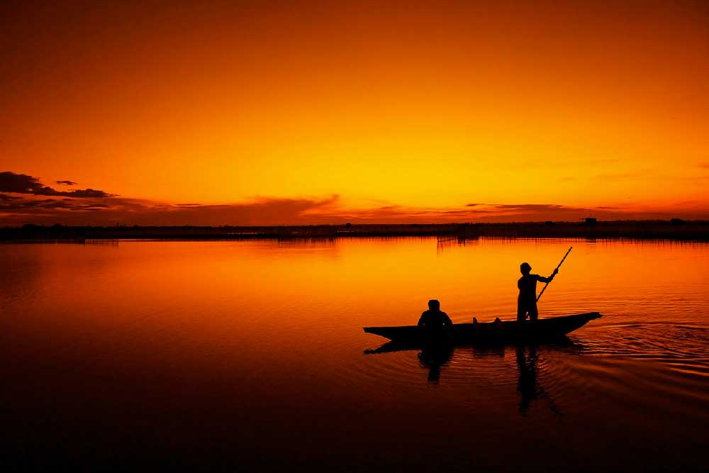 Sunset Fishing Boat Vietnam